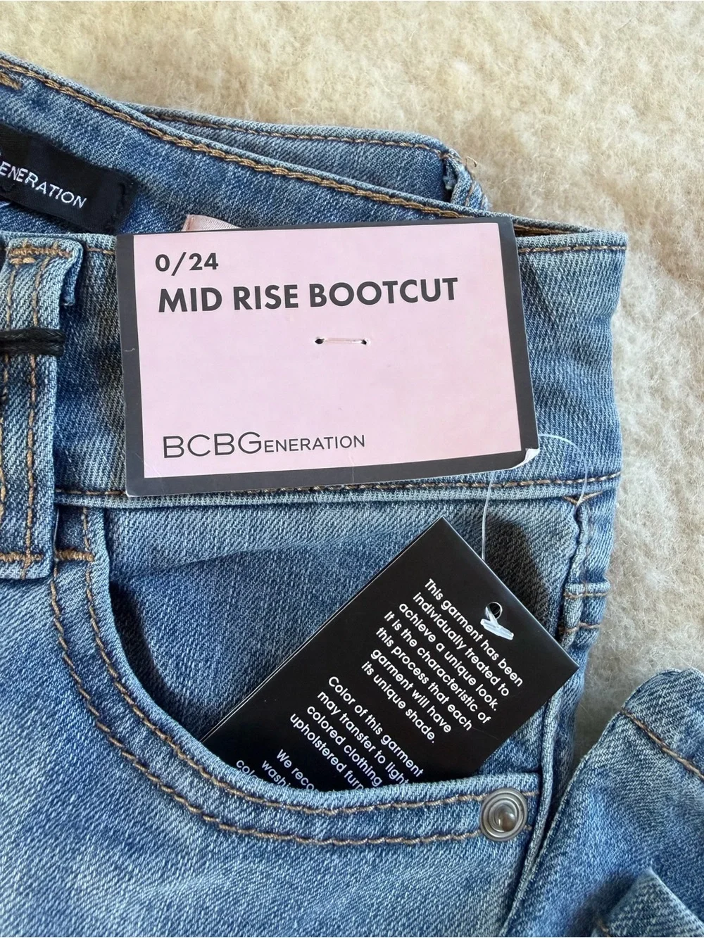 BCBGeneration Two-Button Mid Rise Bootcut Jeans - Denim Blue NWT